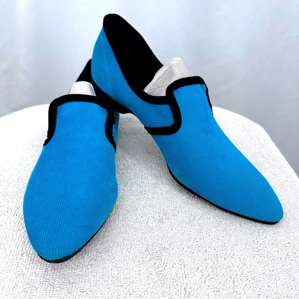 Oomphies Blanche Slippers Womens 9N Royal Blue Corduroy Velvet Trim Pointed Toe